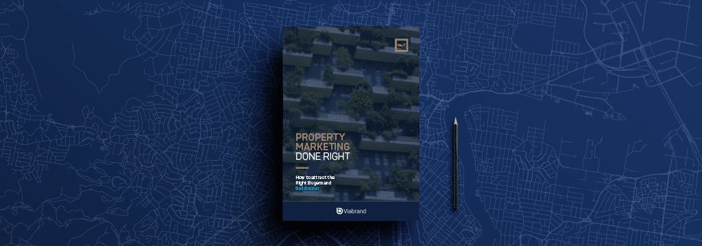 Blue packaging for building on map, part of essential branding and marketing materials for successful property development.